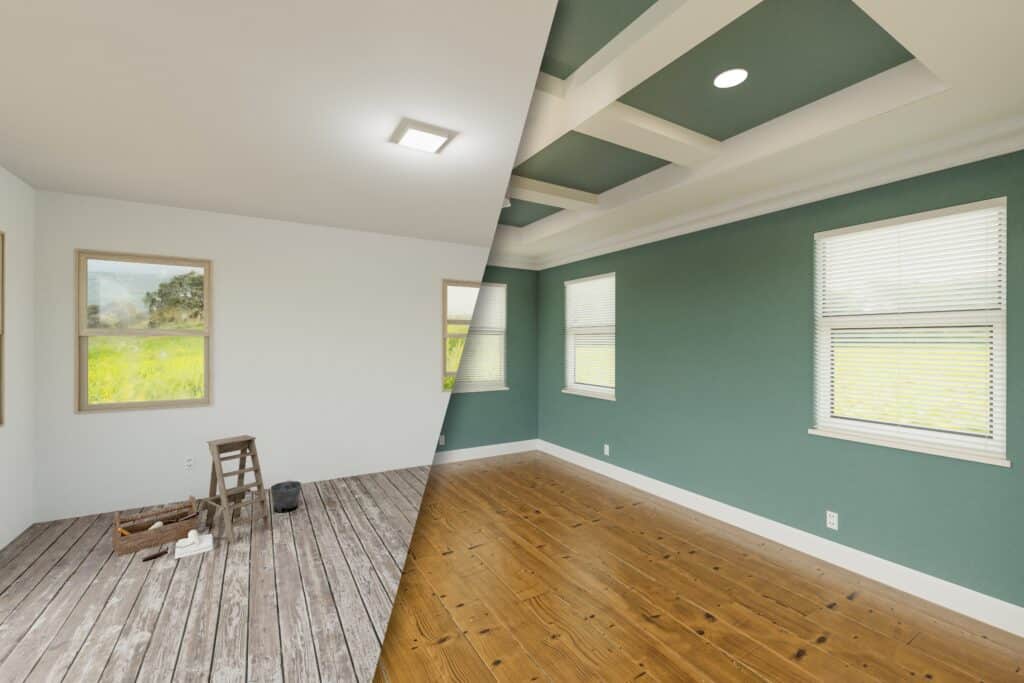 Boerne TX home remodel contractor reviewing plans on site with homeowners