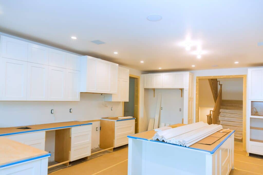 HouseFX contractor team installing custom cabinetry during a Boerne TX kitchen remodel